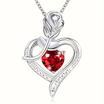 Silber Rubin Herz Pendant Halskette