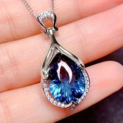 Silber Saphir Teardrop Halskette