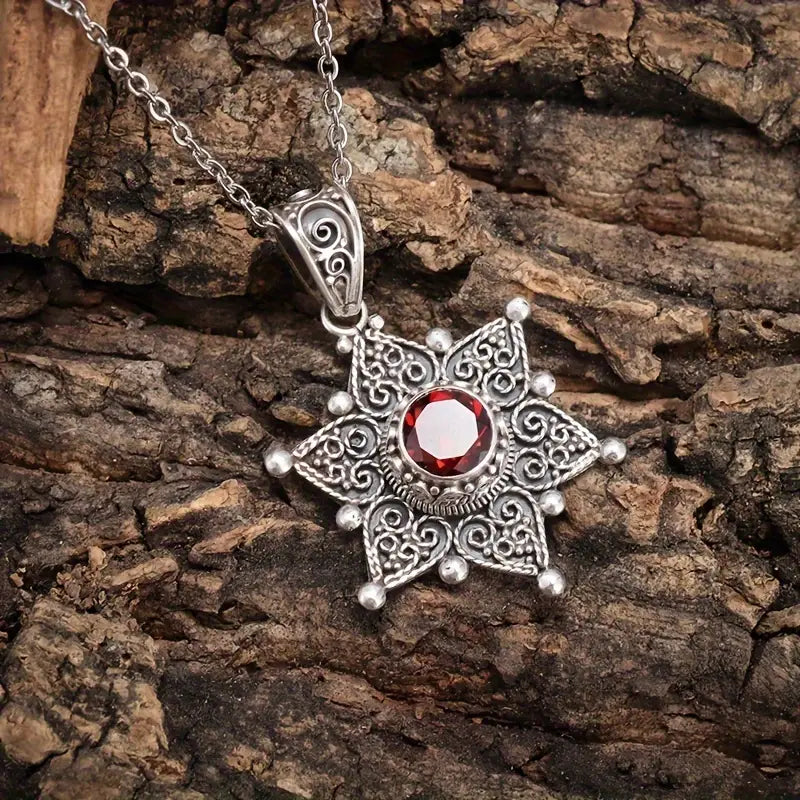 Silber Rubin Star Pendant Halskette