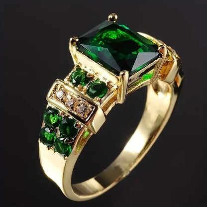 Gold Smaragd Geometric Ring