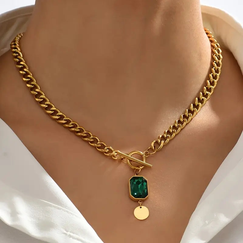 Gold Smaragd Chain Halskette