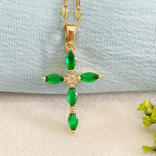 Smaragd Cross Halskette | Gold