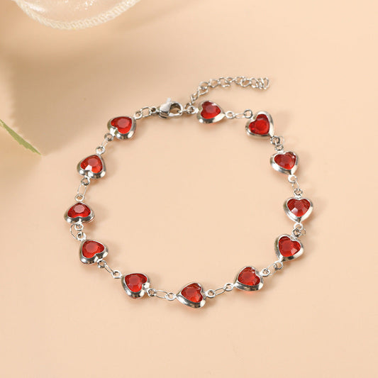 Silber Rubin Herz Chain Armband