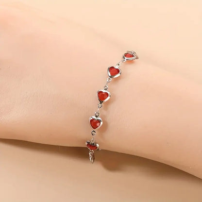 Silber Rubin Herz Chain Armband