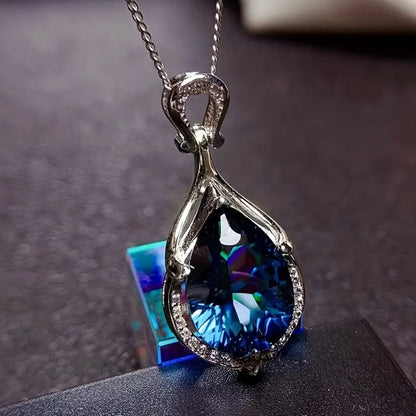 Silber Saphir Teardrop Halskette