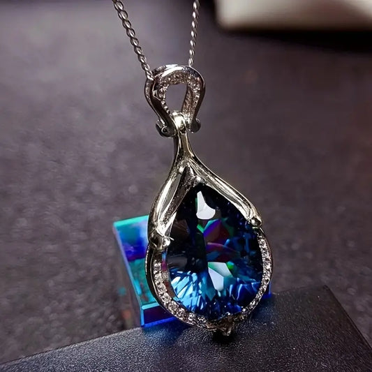 Silber Saphir Teardrop Halskette