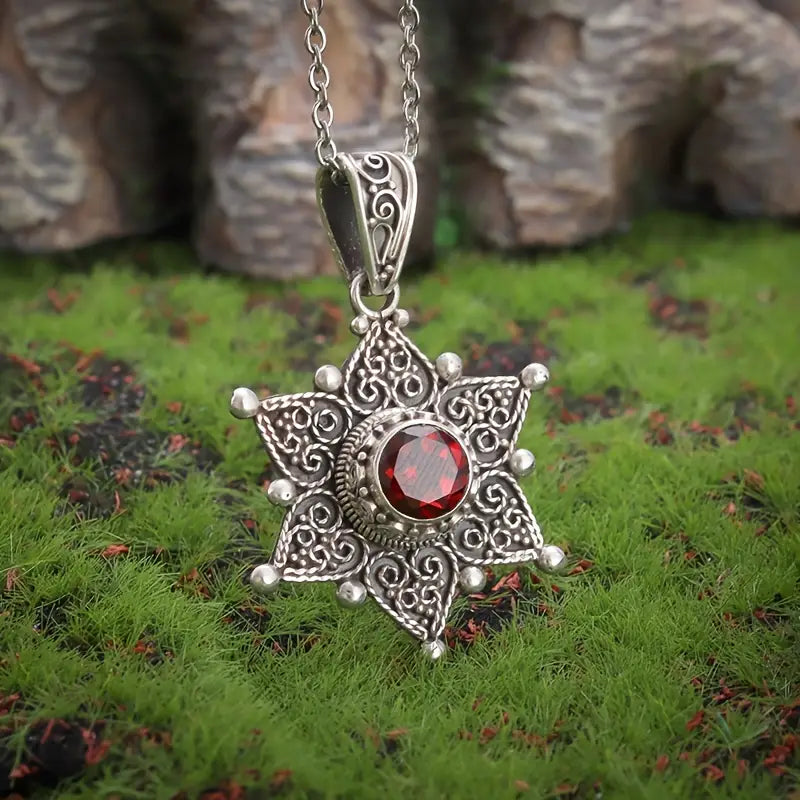 Silber Rubin Star Pendant Halskette
